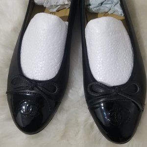 Chanel woman black ballerina shoe flat bow 8.5